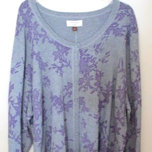 NWT! Sonoma Women's Plus Size Cardigan Sweater, Gray and Purple Floral, Size 3X